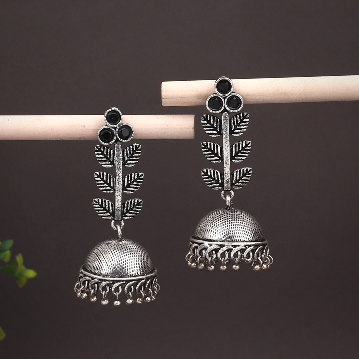 Leaf detailed Silver Oxydised Jhumka