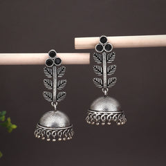 Leaf detailed Silver Oxydised Jhumka
