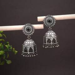 Silver Oxidised finish temple design Jhumka