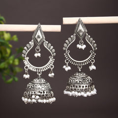 Silver Oxidised finish long Jhumka Earring