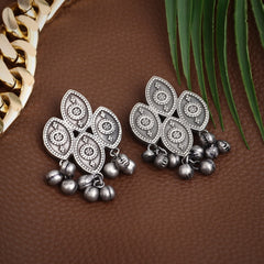Silver Oxydised finish drop earring