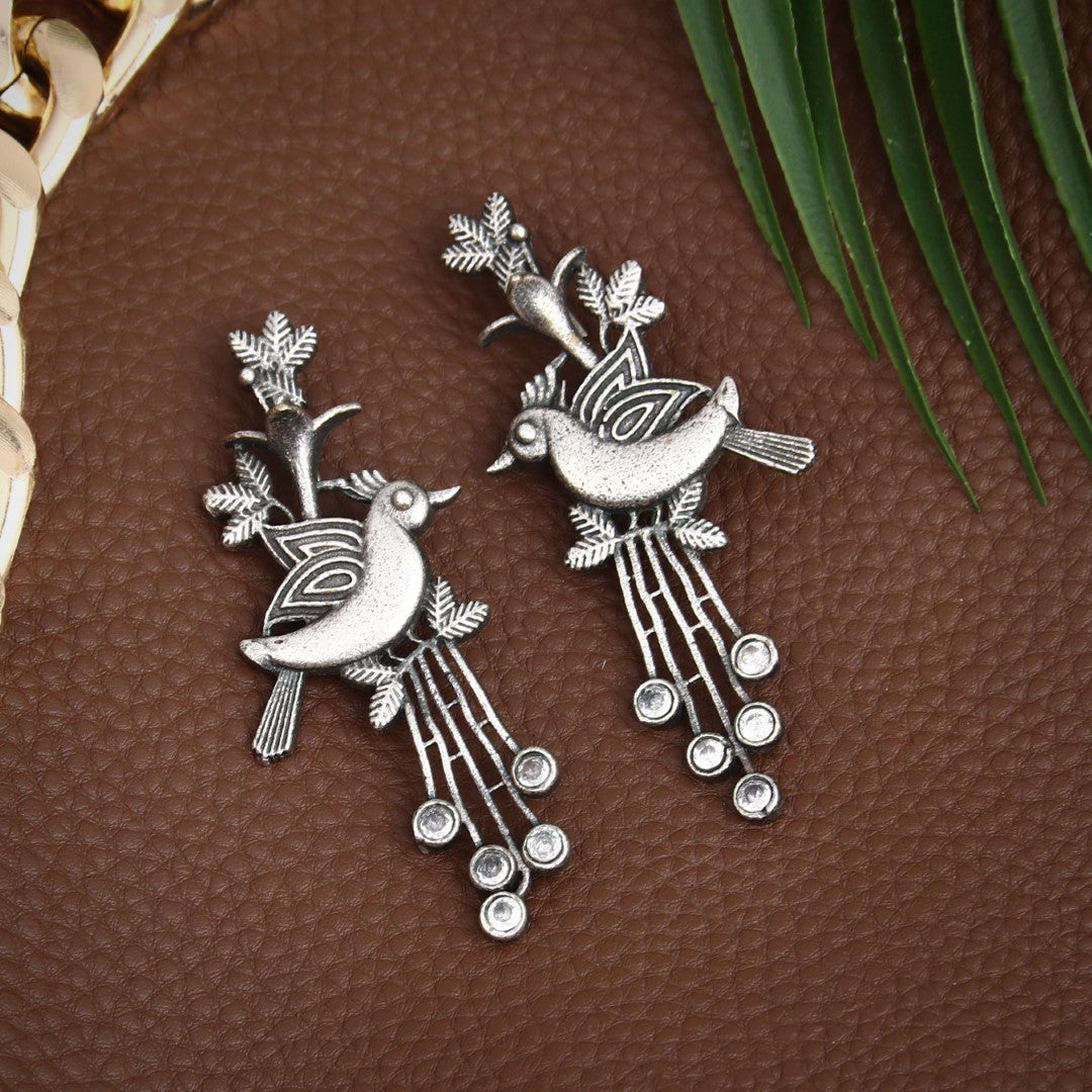 Silver Oxydised finish drop earring