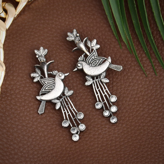 Silver Oxydised finish drop earring