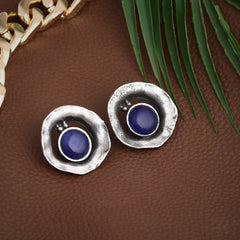 Silver Oxidised finish Stud with Blue stone