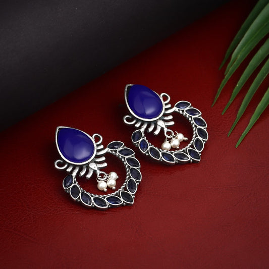 Silver Oxidised finish drop earring