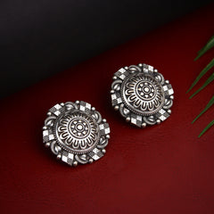 Silver Oxydised finish Self design Studs