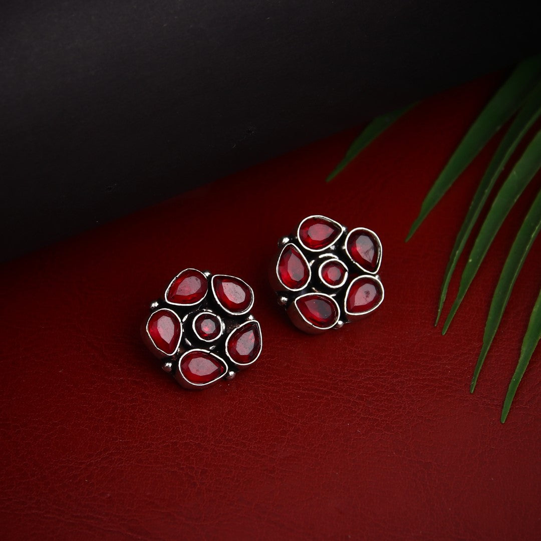 Silver Oxidised finish Studs with stone details