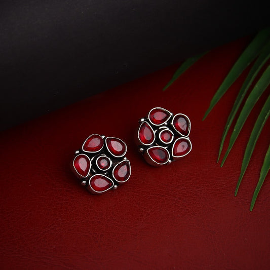 Silver Oxidised finish Studs with stone details