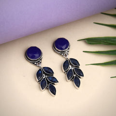 Silver Oxydised finish stone work drop earring