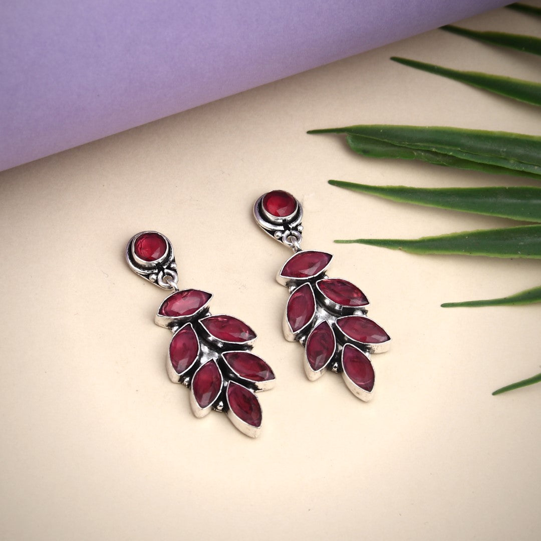 Silver Oxydised finish stone drop earring