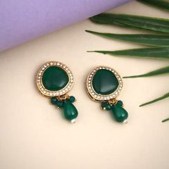 Gold plated Monalisa Stone studs with Glass bead drops