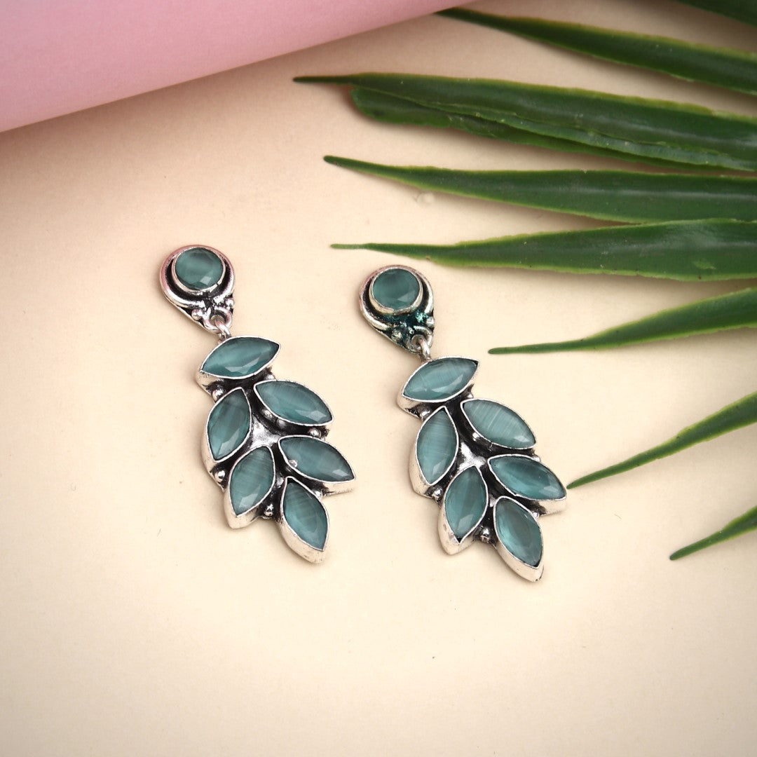 Silver Oxydised finish stone drop earring