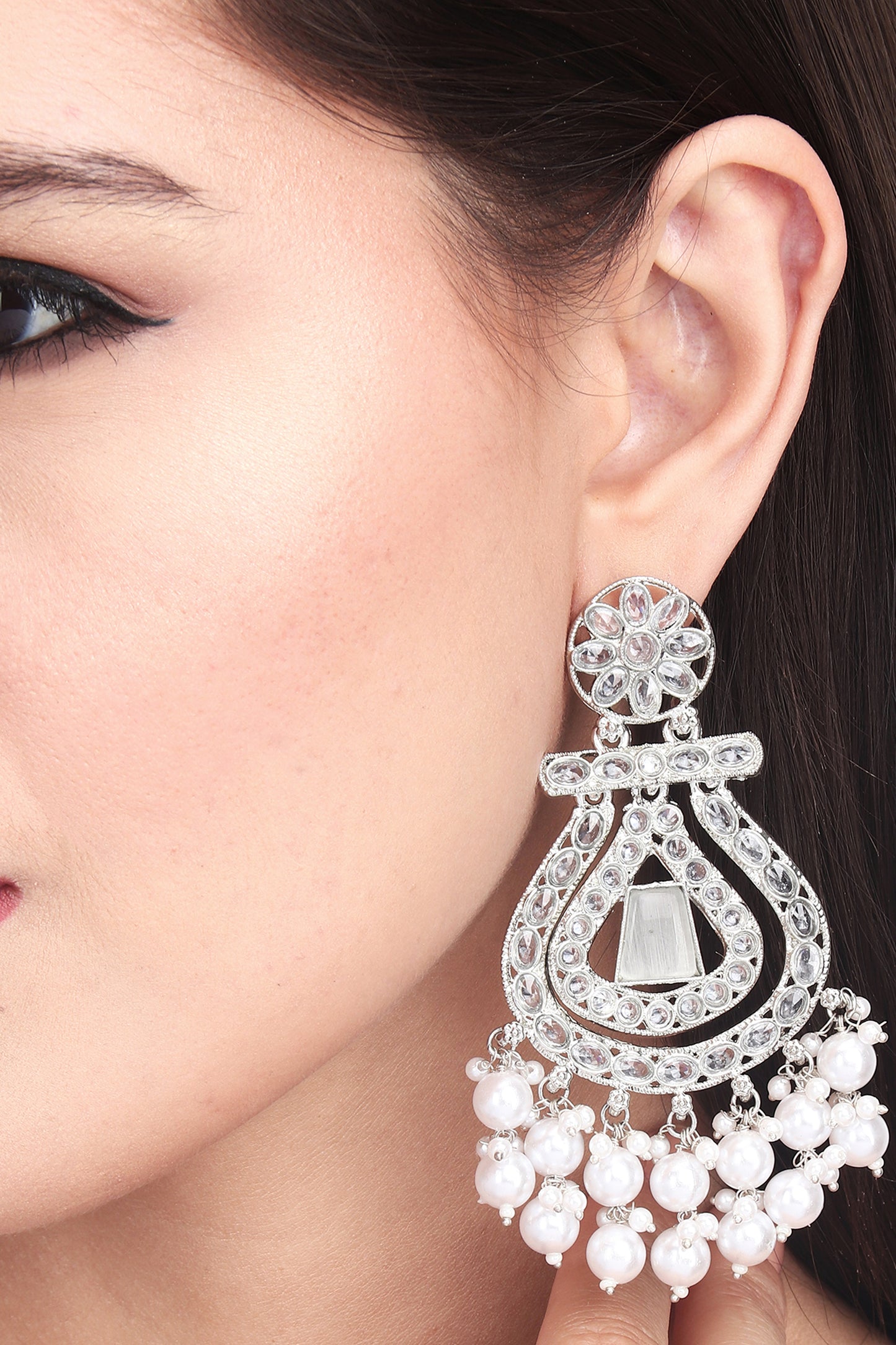 Silver plated long drop earring