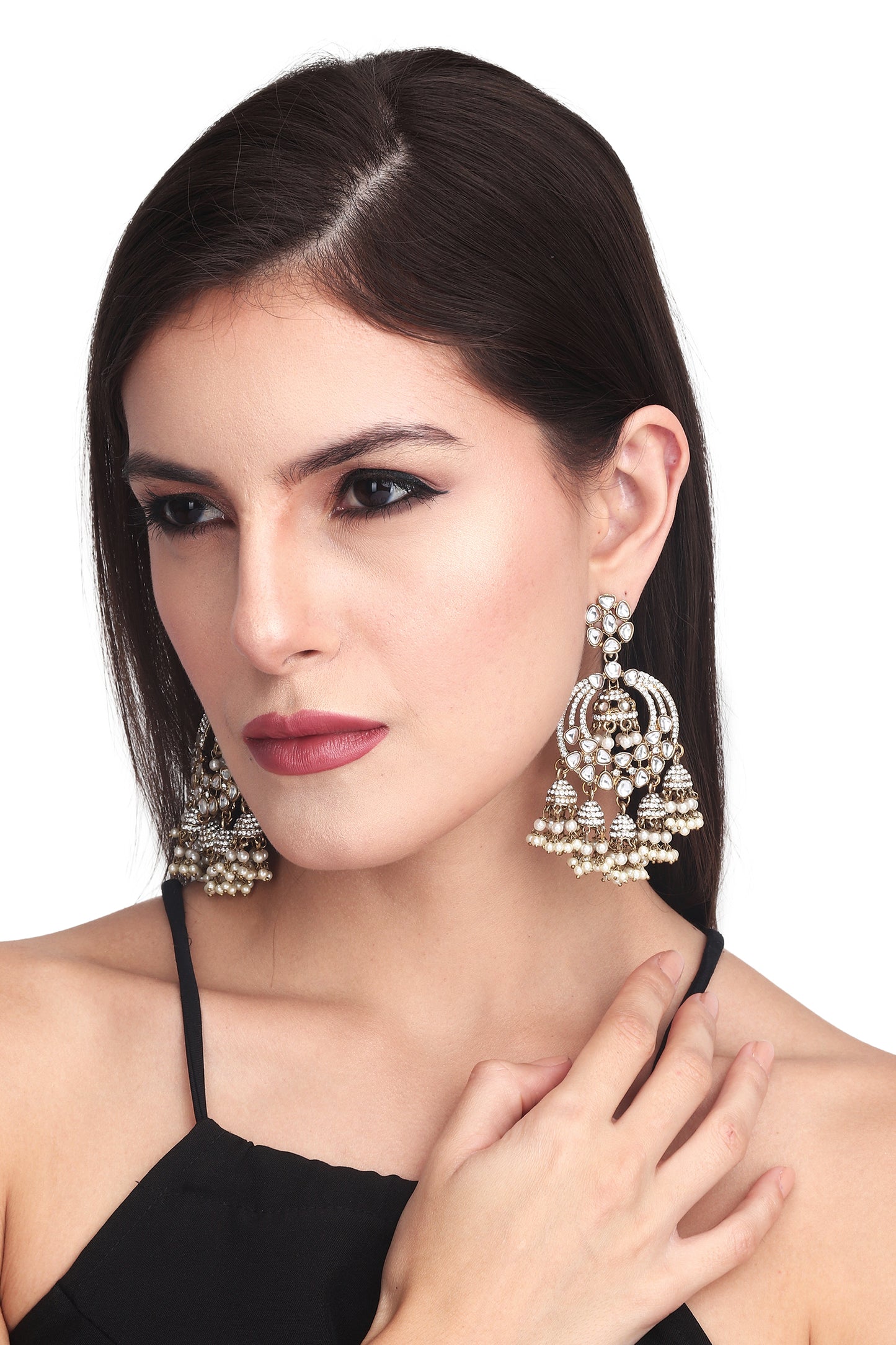 Antique gold finish Chandbali Earrings