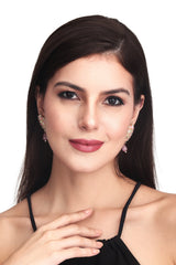 Gold plated Pink & White Monalisa Stone Studs with pearl drop