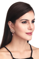 Gold plated Pink & White Monalisa Stone Studs with pearl drop