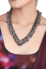 Silver Oxydised finish long Necklace with Ghungroo drops