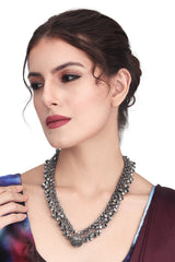 Silver Oxydised finish long Necklace with Ghungroo drops