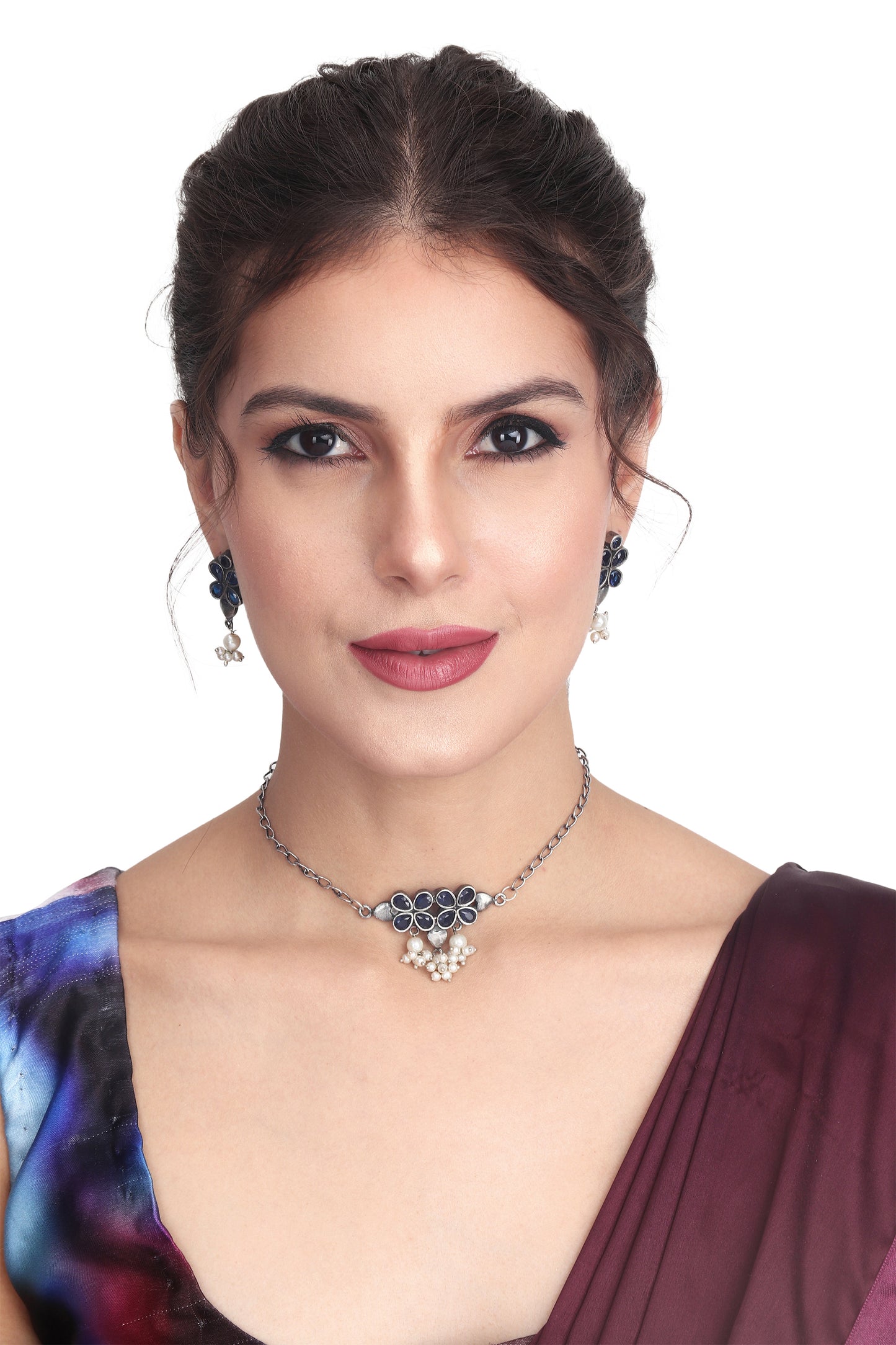 Silver oxidised finish delicate choker set