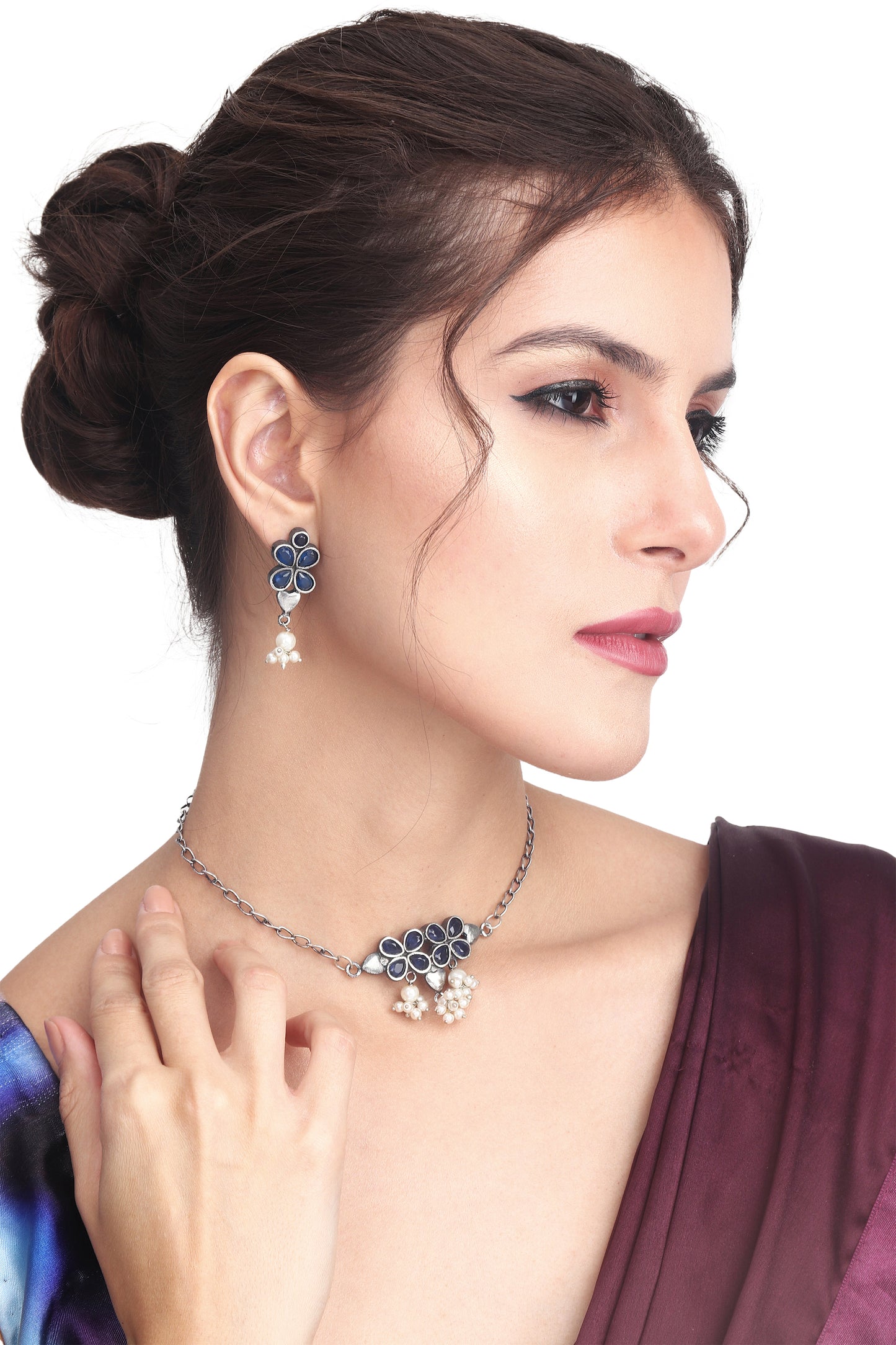 Silver oxidised finish delicate choker set
