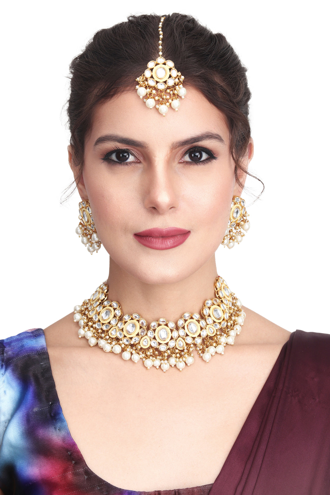 Kundan & Meenakari Choker, Earring & Maangtikka Set