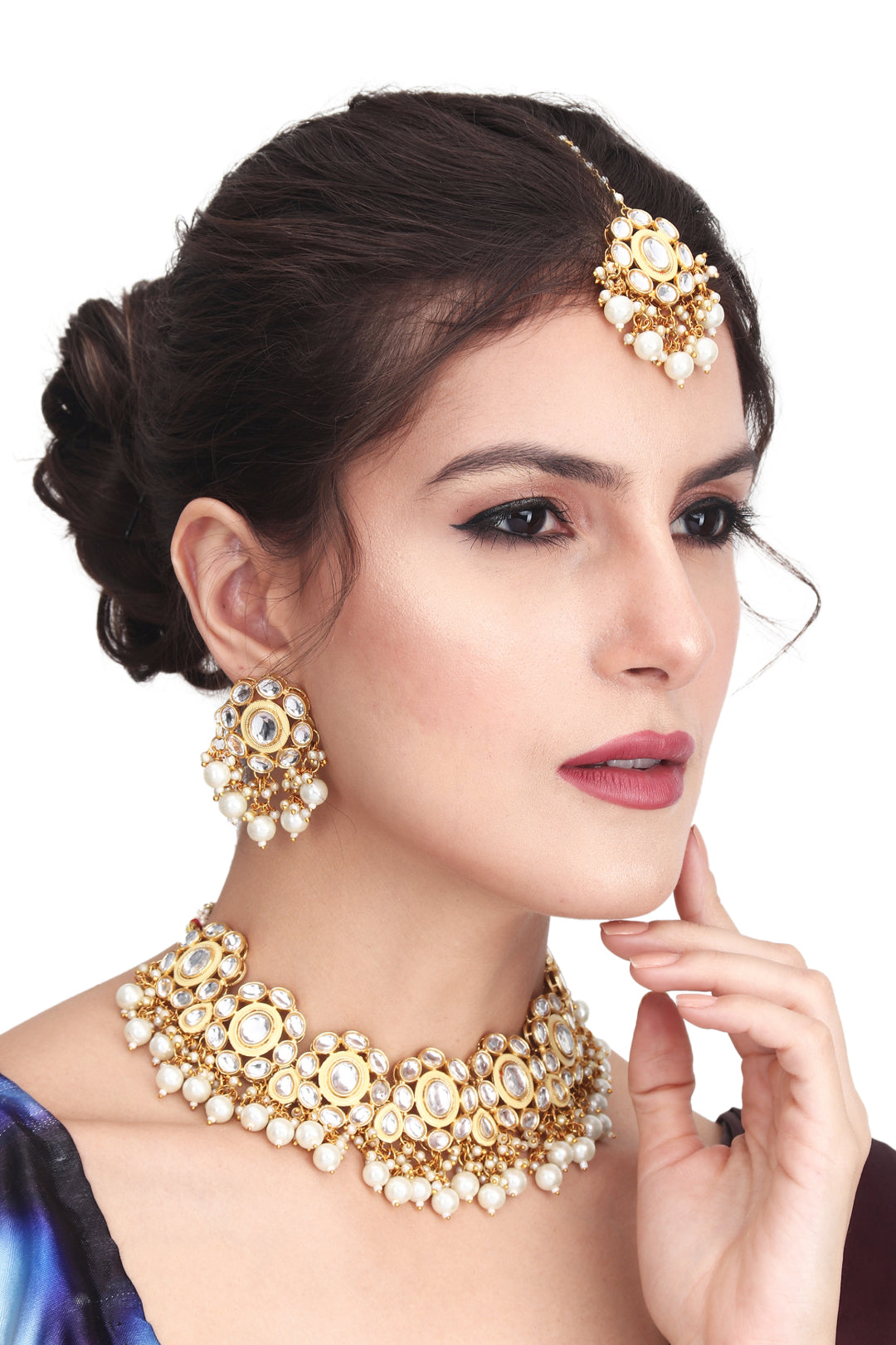 Kundan & Meenakari Choker, Earring & Maangtikka Set