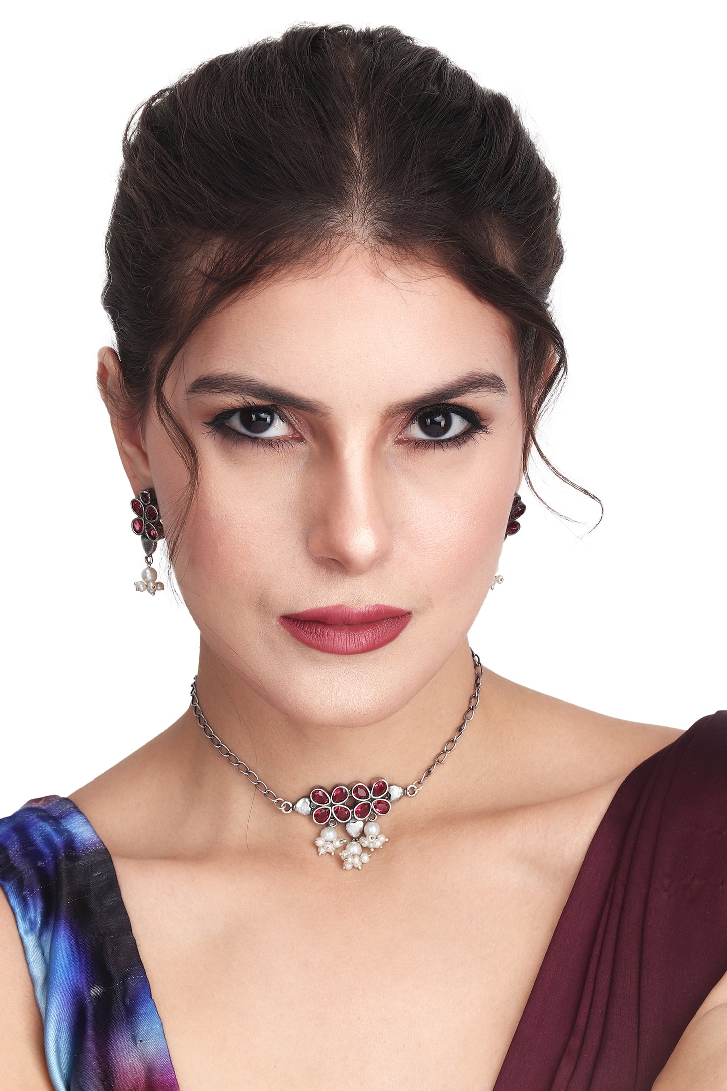 Silver oxidised finish delicate choker set