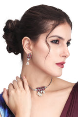 Silver oxidised finish delicate choker set