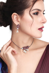 Silver oxidised finish delicate choker set