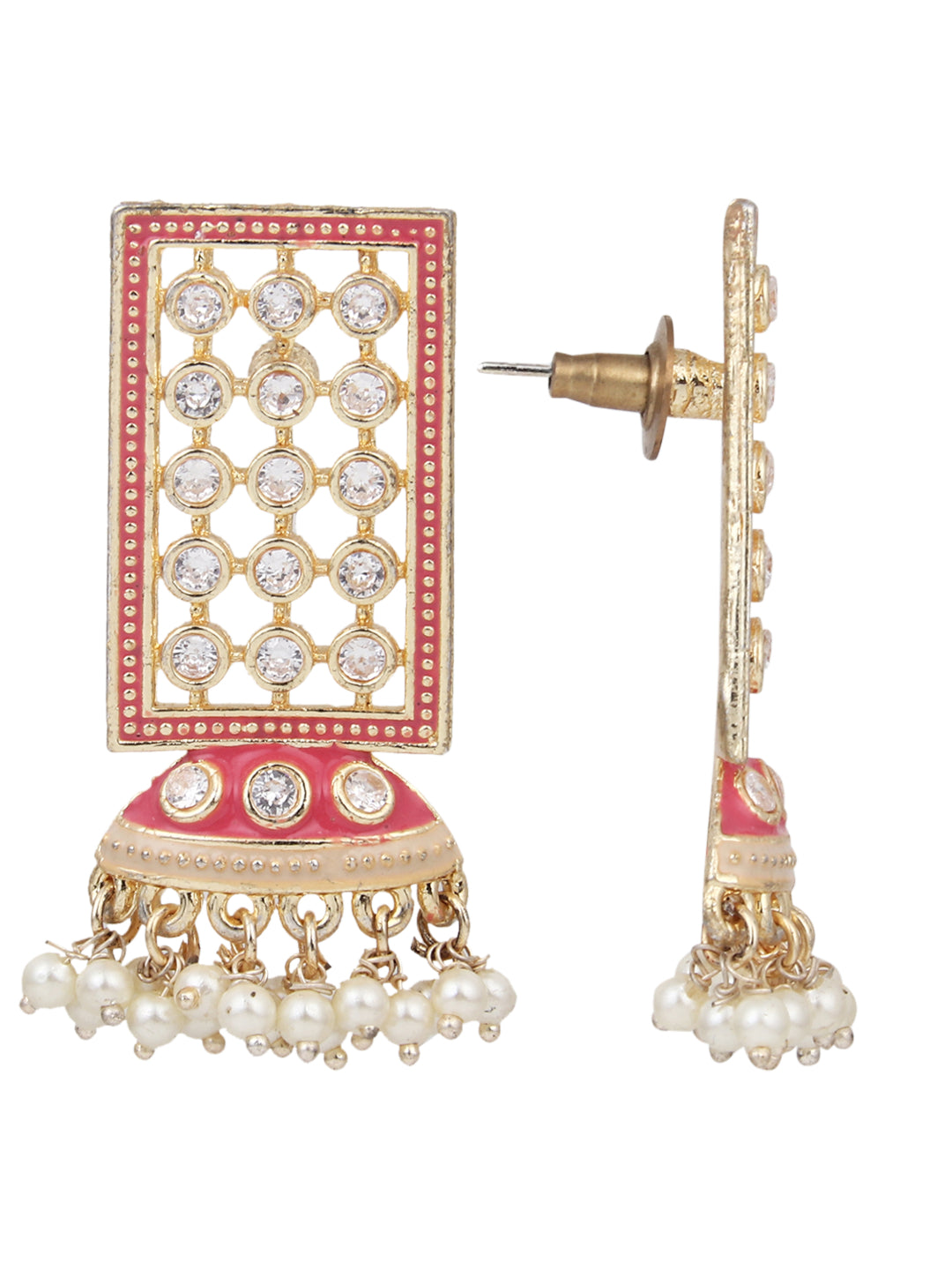 Gold Plated Drop earring with Pink Enamel