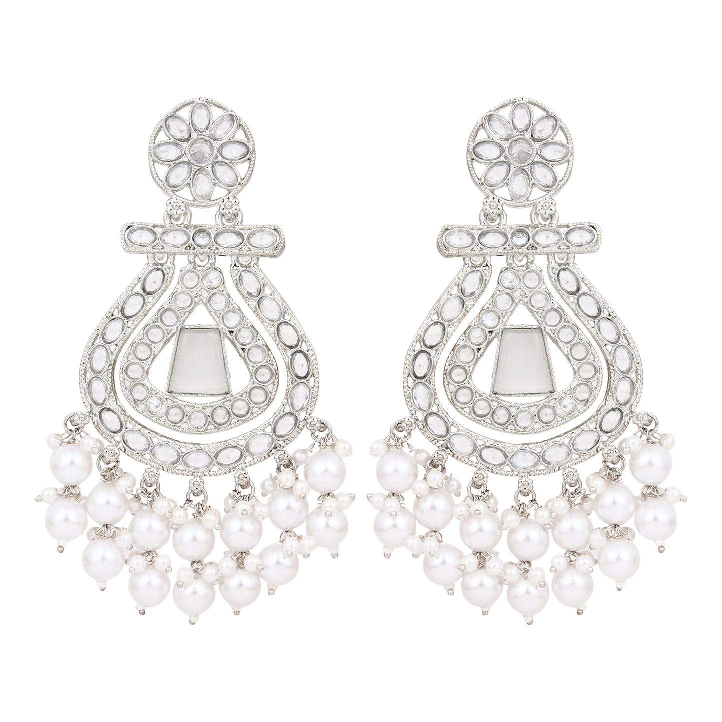 Silver plated long drop earring