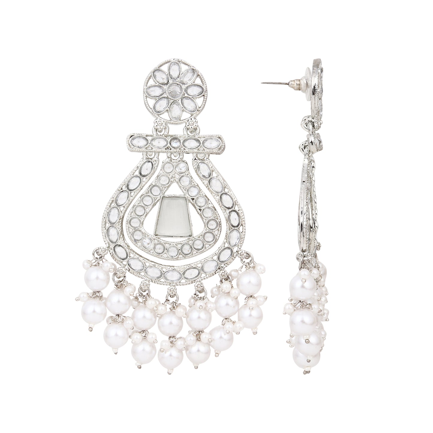Silver plated long drop earring
