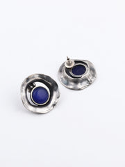 Silver Oxidised finish Stud with Blue stone