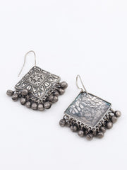 Silver Oxidised finish rhombus drop earring