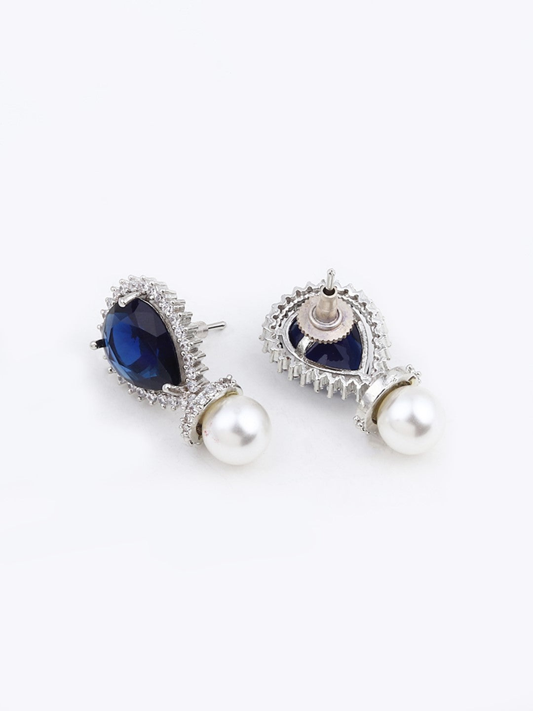 Rhodium plated AD stone drop earring