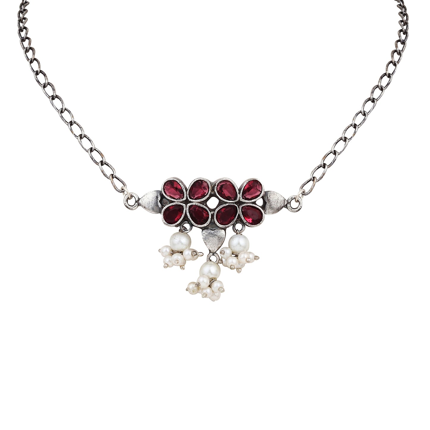 Silver oxidised finish delicate choker set