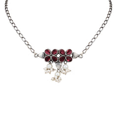 Silver oxidised finish delicate choker set