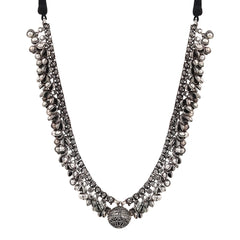 Silver Oxydised finish long Necklace with Ghungroo drops
