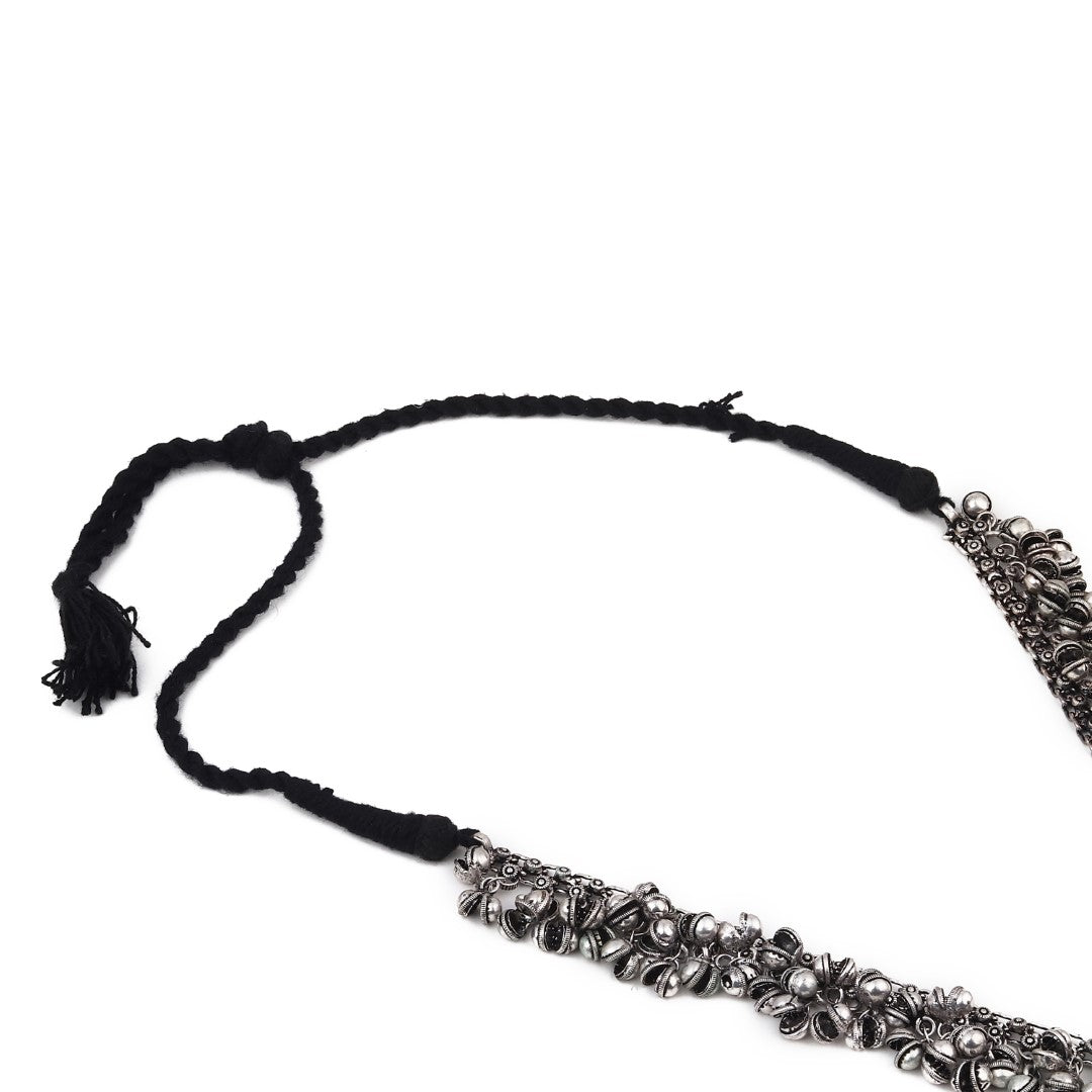 Silver Oxydised finish long Necklace with Ghungroo drops