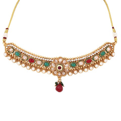 Multi coloured stone, temple design necklace earring & Maangtikka set
