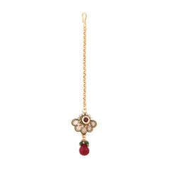 Multi coloured stone, temple design necklace earring & Maangtikka set