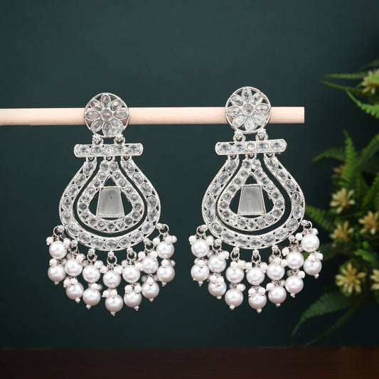 Silver plated long drop earring