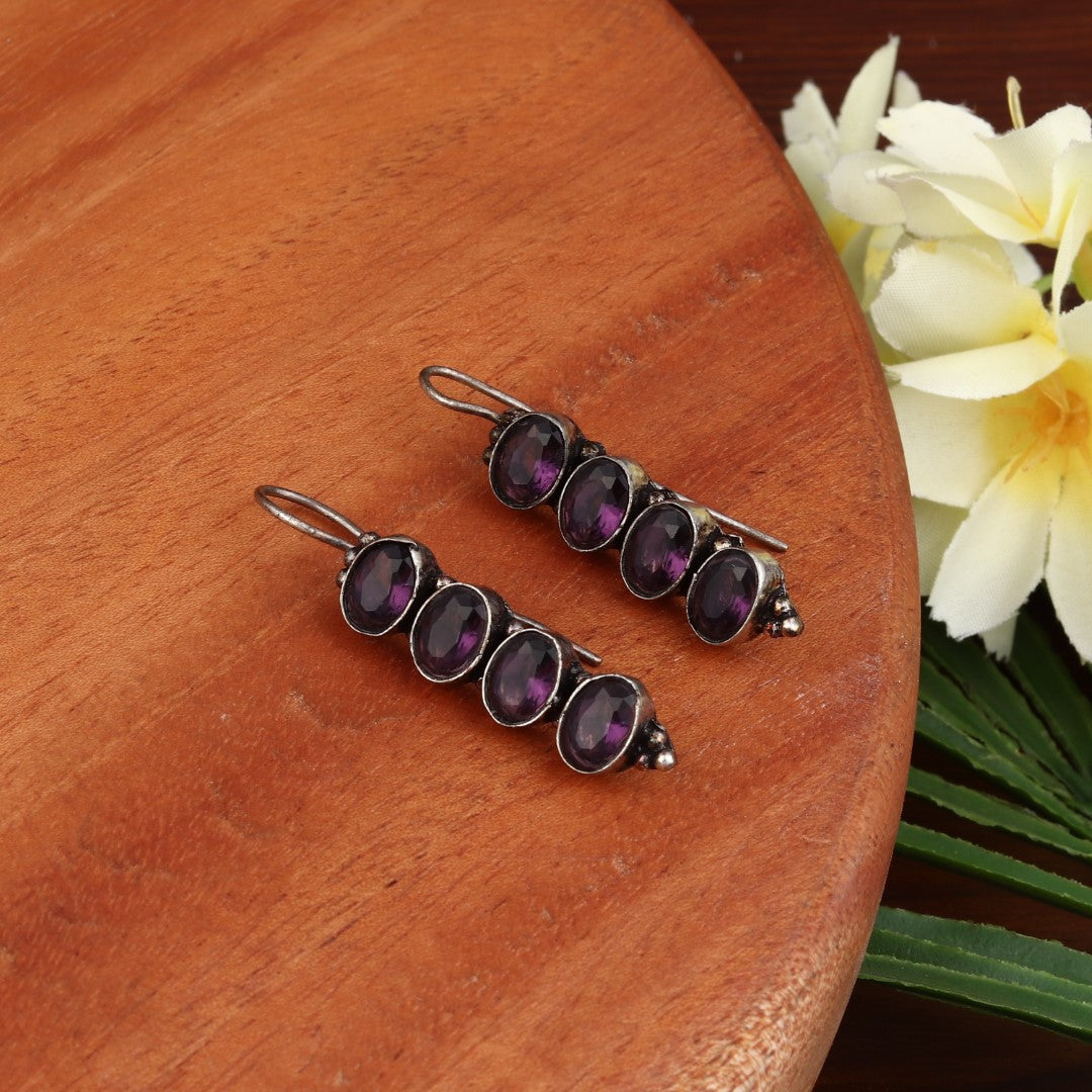 Silver Oxydised finish stone work drop earring