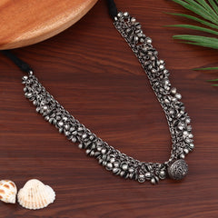 Silver Oxydised finish long Necklace with Ghungroo drops