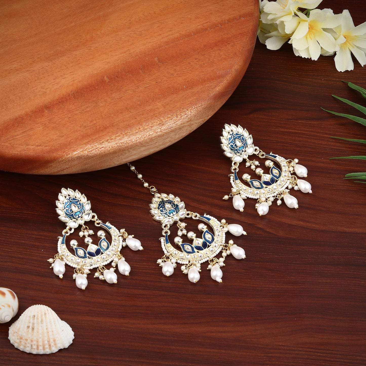 Meenakari Earring & Maangtikka Set with Kundan