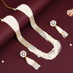Kundan Long Necklace & Earring Set with Glass Beads