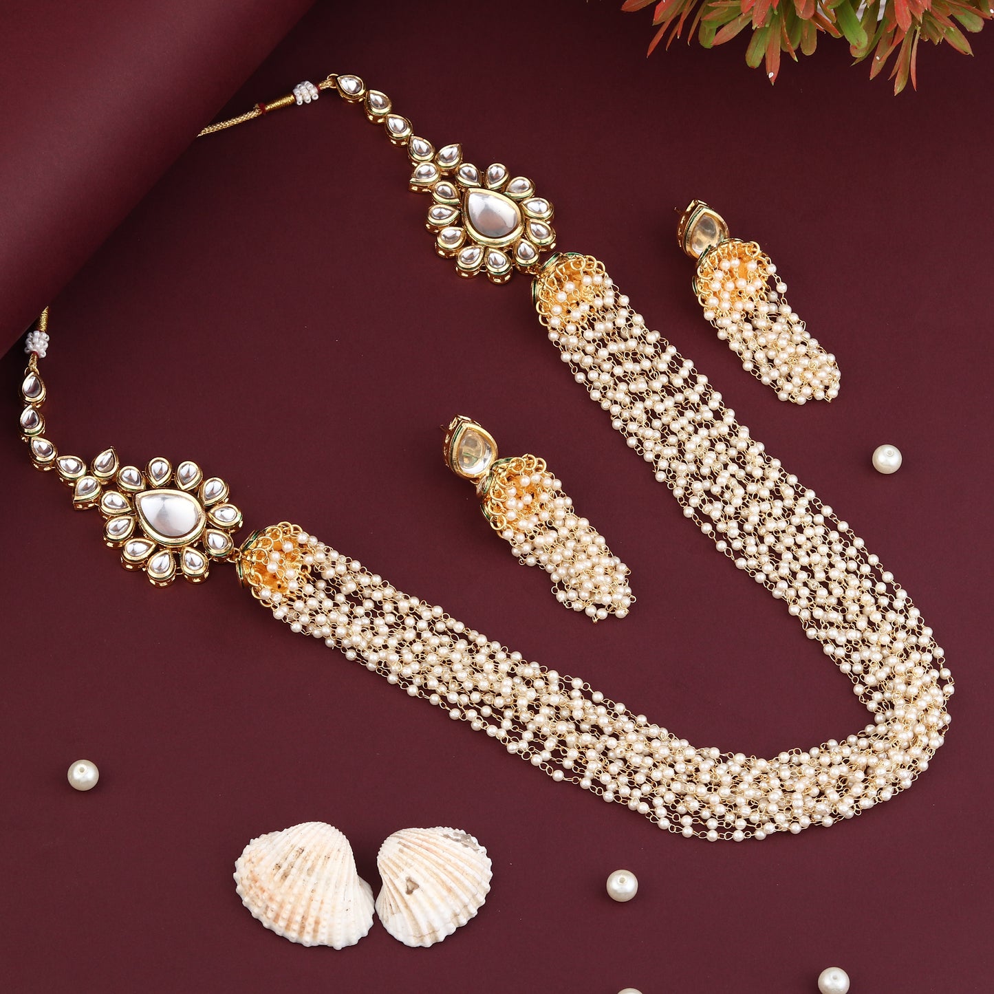 Beaded string long neckalce set