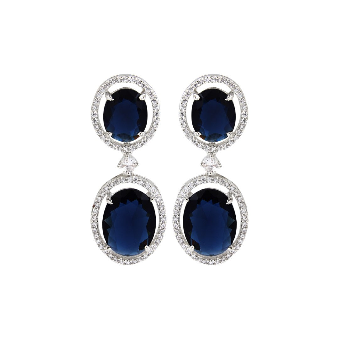 Oval Drop Earrings with CZ Stones Blue