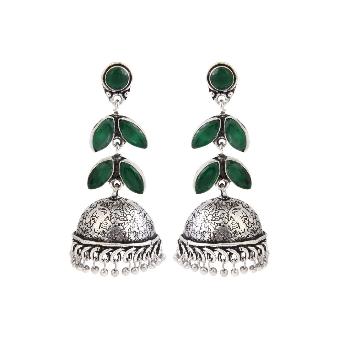 Silver Oxidised Leaf drop Jhumka