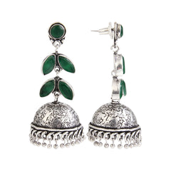 Silver Oxidised Leaf drop Jhumka